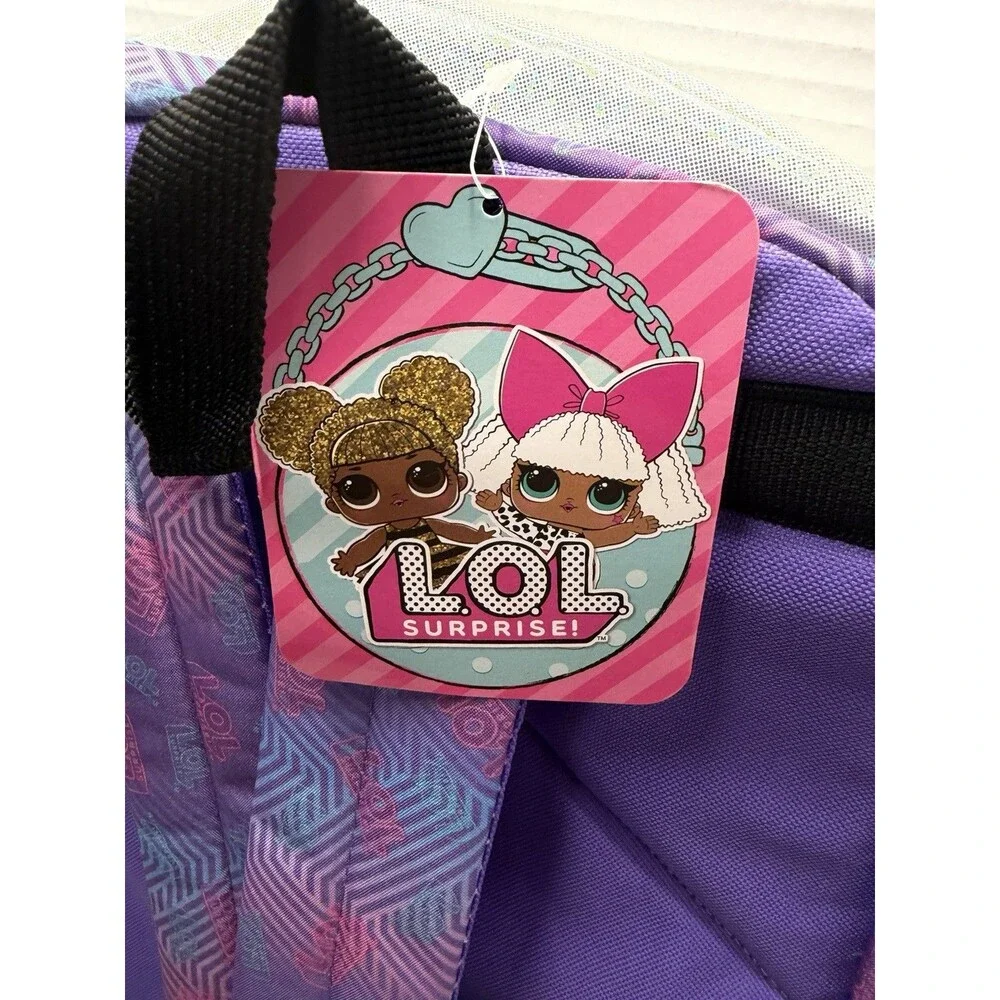 LOL Surprise Backpack 17” Book Bag Purple Shiny With Laptop Sleeve And Pockets
